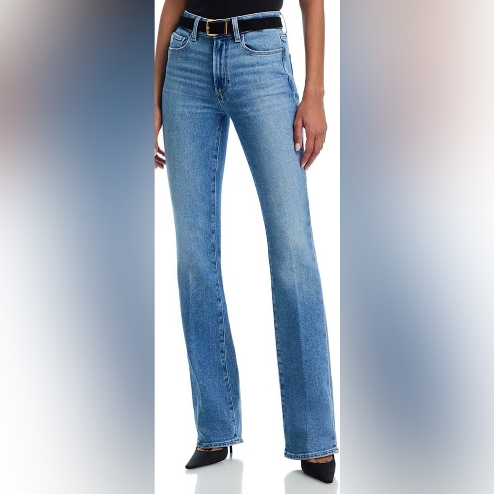 PAIGE High Rise Manhattan Bootcut Classic Blue Flare Jeans Minimalist Elevated